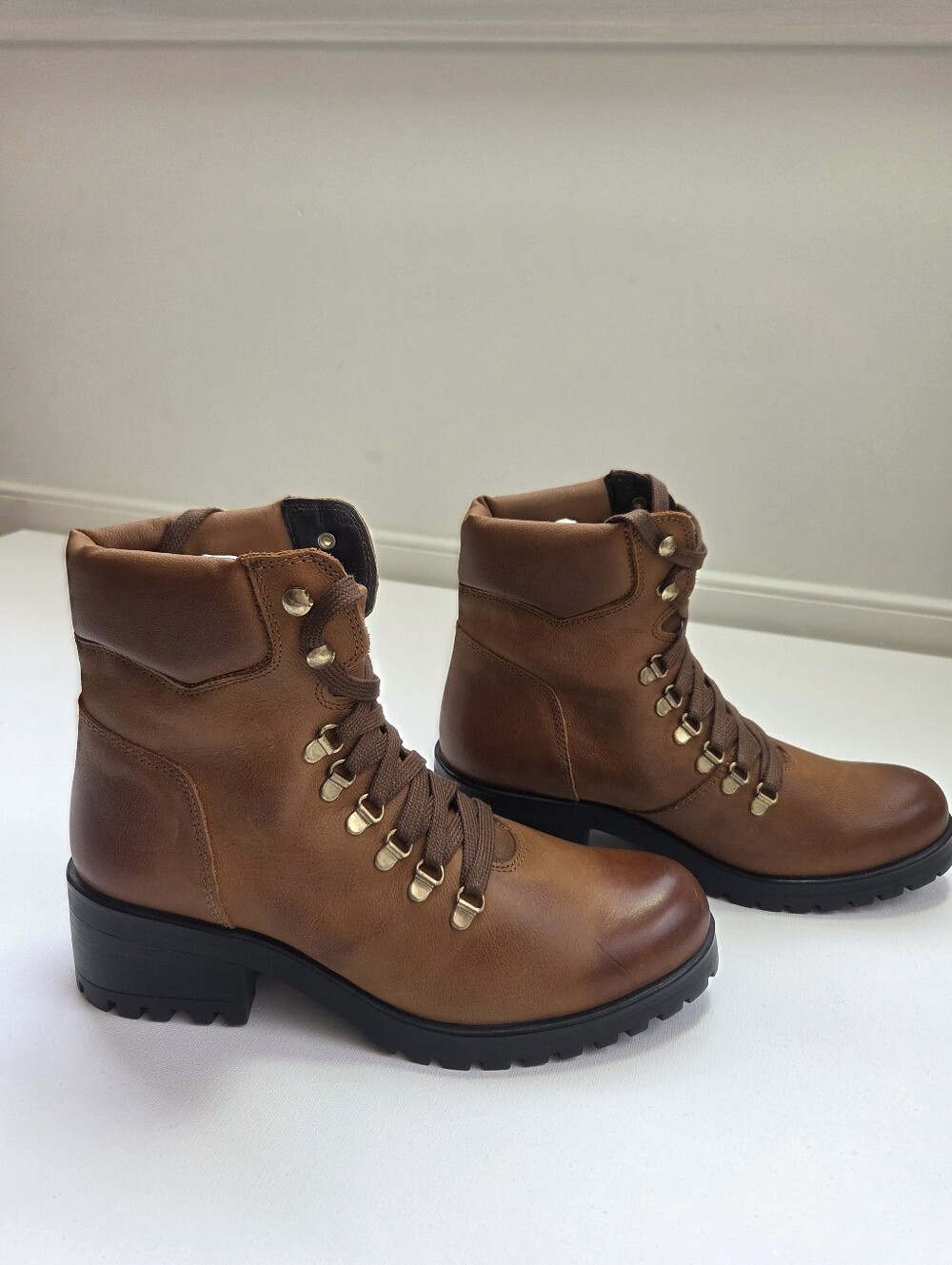 Steve Madden CALWAY Leather Lug Sole Hiker Combat Boots Brown Womens 11 - Picture 12 of 16